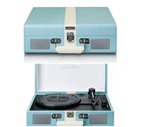 Platine Disque Vinyle Rétro Bleu -Bluetooth - Stéréo - Vintage - haut-parleurs intégrés