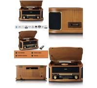 Platine Disque Vinyle Vintage Bluetooth RETRO BOIS avec Radio -FM-USB-RCA/AUX-Télécommande-Lecteur CD