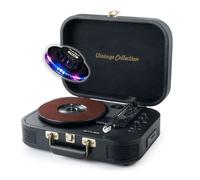 gef-roy Platine Vinyl Muse MT-201 GLD, Stéréo 33-45-78 Tours, Bluetooth USB AUX, Enceintes intégrées 2x5W, Black Gold, OVNI LED RVB