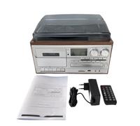 Platine Vinyle 10 en 1 Bluetooth Lecteur CD Cassette Radio | Support vinyle 3 vitesses, enregistrement USB SD, télécommande et cabinet en bois(Light brown)