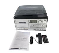 Platine Vinyle 10 en 1 Bluetooth Lecteur CD Cassette Radio | Support vinyle 3 vitesses, enregistrement USB SD, télécommande et cabinet en bois(black)