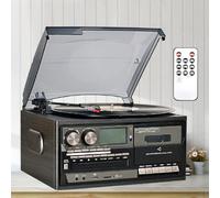 Platine Vinyle 3 Vitesses, Audio Domestique | Haut-parleurs intégrés, radio FM, entrées AUX/USB/SD, lecture MP3, écran LCD, télécommande, noir, 220 V