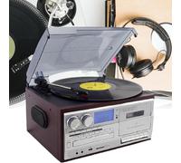 Platine Vinyle 3 Vitesses avec Bluetooth pour Le Divertissement à Domicile | Haut-parleurs intégrés, radio AM/FM, lecture USB/SD/MMC, lecture CD/cassette, télécommande, finition argentée, alimentation