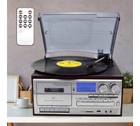 Platine Vinyle 3 Vitesses avec Haut-parleurs intégrés pour Une Utilisation | Conception à double lecteur intégré, connectivité Bluetooth, lecture CD/cassette, radio AM/FM, ports USB/SD/MMC, alimentation
