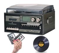 Platine Vinyle, 3 Vitesses, Bluetooth, Noire | Lecteur CD/cassette, radio AM/FM, lecture USB SD/MMC, fonctionne sur secteur 110 V.