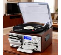 Platine Vinyle 33/45/78 Tours/Minute, Tourne-Disque RéTro Multifonction, Haut-Parleurs IntéGréS, Lecteur CD/Cassette, Radio AM/FM, Lecture USB/SD EntréE Aux pour Divertissement Domicile,A