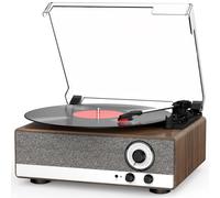 Platine Vinyle 7 in 1 Bluetooth Tourne Disque avec Haut-Parleurs Stéréo Intégrés, Radio AM/FM, Tourne Disque 3 Vitesses à Entraînement par Courroie avec Contrôle de la Hauteur, Sortie de Ligne RCA