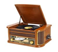 Platine Vinyle 9 en 1 avec Bluetooth, Radio AM/FM, Lecteur CD et Cassette, Lecture USB, Télécommande, Haut Parleurs Intégrés, Tourne Disque Vintage