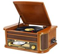 Platine Vinyle 9 En 1 Bluetooth Radio AM/FM Lecteur CD et Cassette Lecture USB Télécommande Haut-Parleurs Intégrés Vintage