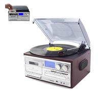 Platine Vinyle 9 en 1, Tourne-Disque Vintage Bluetooth avec Couvercle, Compatible 33/45/78 TR/Min, Lecteur CD et Cassette, Haut-parleurs intégrés, pour disques vinyles 7, 10 et 12 Pouces(Brown)