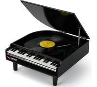 Platine Vinyle avec Haut-parleurs Stéréo, Entrée et Sortie Bluetooth Tourne Disque à Trois Vitesses, Lecteur Vinyle avec Encodage sur USB, Clavier de Piano 36 Touches- Noir
