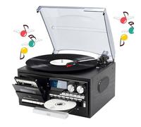 Platine Vinyle avec Lecteur CD Et Cassette, Haut-parleurs Intégrés, 3 Vitesses, Style Rétro, Télécommande Incluse. Idéale pour Le Divertissement, Le Bureau Ou La Chambre