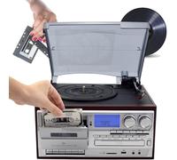 Platine Vinyle Bluetooth 3 Vitesses, Lecteur de disques, Audio Domestique, | Lecture de CD et de cassettes, radio AM/FM intégrée, compatible avec les cartes SD/MMC via USB, plusieurs modes de lecture