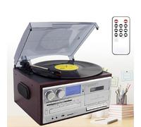 Platine Vinyle Bluetooth 3 Vitesses pour chaîne Hi-FI | Compatible CD, cassette audio, radio AM/FM, télécommande incluse, finition argentée, compatible 110 V