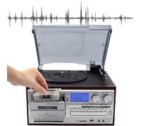 Platine Vinyle Bluetooth, 3 Vitesses, système Audio Domestique | Équipé de 2 haut-parleurs stéréo externes, compatible CD/cassette, radio AM/FM, USB/SD/MMC, finition argentée, 220 V