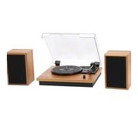 Platine Vinyle Bluetooth 5.0 - Tourne-Disque 10 W RMS, 33/45/78 Tours avec Enceintes Déportées et Capot Hêtre