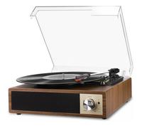 Platine vinyle Bluetooth 5.4,haut-parleurs stéréo intégrés,3 vitesses (33/45/78 trs),USB,RCA,entrée/sortie Aux,brun