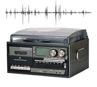 Platine Vinyle Bluetooth générique à 3 Vitesses, 2 Haut-parleurs, Noire, | Compatible avec la lecture de CD/cassettes, la radio AM/FM et les périphériques USB/SD/MMC.