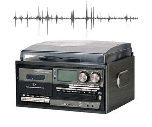 Platine Vinyle Bluetooth générique à 3 Vitesses, 2 Haut-parleurs, Noire, | Compatible avec la lecture de CD/cassettes, la radio AM/FM et les périphériques USB/SD/MMC.