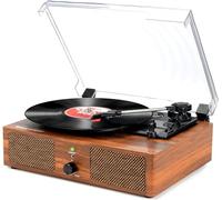 Platine Vinyle Bluetooth, Tourne-Disque Gramophone à l'ancienne avec Haut-parleurs intégrés et entraînement par Courroie USB AVCE 3 Vitesses (Bois Jaune)