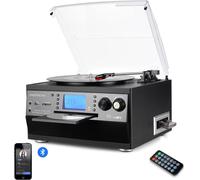 Platine Vinyle Bluetooth Tourne-Disque Usb Mp3 Et Fonction Encodage Classique Lecteur Cd Avec Cassette Fm Radio,3 Vitesses 33/45/78 Rpm Haut-Parleurs Intégrés Chaîne Stéréo