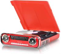 Platine Vinyle Bluettoth Vintage Haut-Parleurs Stéréo IntégrésTourne Disque Vinyle BluetoothRadio FmUsb Aux Et EncodingLecteur Vinyles 3 Vitesses 33,45,78 Rpm (Rouge)