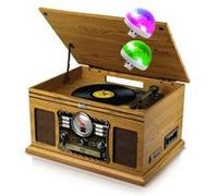 Tourne-Disque - Britz BZ-TP070-2x50W- 33/45/78 - USB SD/Bluetooth Radio FM/Lecteur CD/Casette, Stéréo - Bois, Boules Disco