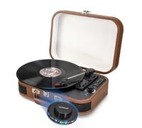 Platine Vinyle Disques 33,45,78 TRS, Multifonction Bluetooth rétro TD14, Encoding, Port USB, Cuir Marron, Jeu de Lumière OVNI