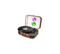 Platine Vinyle Disques 33,45,78 trs, Multifonction Bluetooth rétro TD14, Encoding, Port USB, Cuir marron, 2 Boules Disco LED