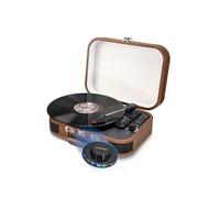 Platine Vinyle Disques 33,45,78 TRS, Multifonction Bluetooth rétro TD14, Encoding, Port USB, Cuir Marron, Jeu de Lumière OVNI