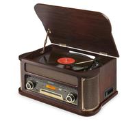 Fenton Memphis Platine Vinyle Bluetooth Dab/FM - Bois Foncé, Lecteur CD/Cassette, MP3, Port USB Lecture et Enregistrement, Prise Casque, Idéal pour Décorer Votre Intérieur et Écouter Vos Musiques