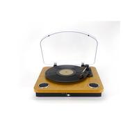 Halterrego Platine Vinyle Chelsea avec HP intégrés/Couvercle, RMS 2 * 2W,RCA Out, Lec et Eng USB, BT in/Out, Adaptateur Inclus, Finition laquée Noire/asp Bois