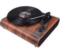 Platine Vinyle, Lecteur de Disques avec Haut-parleurs Intégrés et Bluetooth, Style Vintage, Lecteur de Vinyle a 3 Vitesses, Lecteur de Disques Rétro Portable, Prise Casque Aux RCA AM FM, Bois Noyer