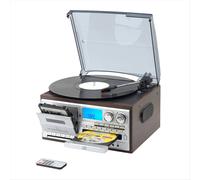 Platine vinyle multifonction rétro à 3 vitesses avec radio AM/FM et lecteur CD/cassette (prise britannique).