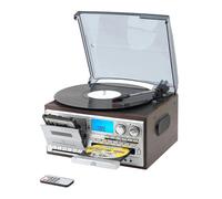 Platine vinyle multifonction rétro à 3 vitesses avec radio AM/FM et lecteur CD/cassette (prise britannique).