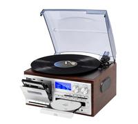 Platine Vinyle multifonctionnelle 9-en-1 avec 3 Vitesses, Bluetooth, Radio AM/FM, USB/SD/MMC, Lecture CD et Cassette, Prise Casque et RCA Line Out Platine Vinyle rétro pour Tous Les Styles de Musique