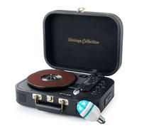 Platine Vinyle Muse MT-201 GLD, Stéréo 33-45-78 Tours, Bluetooth USB AUX, Enceintes intégrées 2x5W Black Gold, Ampoule DIAMS LED
