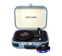 Platine vinyle - Muse MT-201BTB - stéréo bleue clair 33/45/78 tours avec enceintes intégrées - USB/SD/AUX - Lumière OVNI