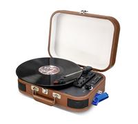 Platine vinyle portable 33,45,78 trs, multifonction Bluetooth rétro Inovalley TD14,Port USB 2.0, Cuir marron+Clé 32G