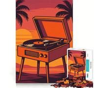 Platine Vinyle rétro au Coucher du Soleil, Puzzle de 1000 pièces pour Adolescents, améliore la mémoire, détente et Finitions impeccables, Cadeau élégant (38x52cm)