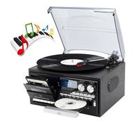Platine Vinyle rétro avec Haut-parleurs intégrés, 3 Vitesses, Lecteur CD et Cassette, télécommande Incluse. Idéale pour Le Divertissement à Domicile.