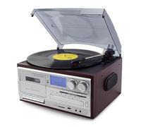 Platine Vinyle RéTro BT avec Haut-Parleurs IntéGréS, 3 Vitesses, Lecteur CD Et Cassette, Silencieux, Couvercle Anti-PoussièRe DéPoli, pour Le Divertissement,A