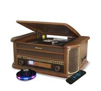 gef-roy Platine Vinyle Roadstar HIF-1993BT 33-45-78 TRS, 2 Enceintes 32W PMPO, CD, USB, Bluetooth, FM Radio, Cassette, en Bois, Ovni