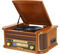 Platine Vinyle Sans Fil Bluetooth À 3 Vitesses Avec Haut-Parleurs Stéréo Intégrés,Phénographe Radio Am/Fm Avec Prise 3.5Mm,Cd/Cassette,Aux-In/Rca-Out,Lecture Usb