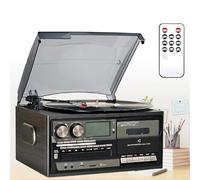 Platine Vinyle stéréo Bluetooth 3 Vitesses pour l'écoute de Musique à | Compatible avec la lecture de CD, la radio AM/FM et les cassettes, télécommande incluse, modèle noir 220 V, offre une sortie