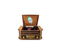 Platine Vinyle Tourne-disque - 33/45/78, 60W, RADIO FM, CD, Cassette, Bluetooth USB, Enregistrement REC, rétro, Bois, Effet LED