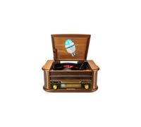 Platine Vinyle Tourne-disque - 33/45/78, 60W, RADIO FM, CD, Cassette, Bluetooth USB, Enregistrement REC, rétro, Bois, Effet LED