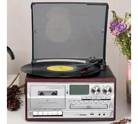 Platine Vinyle Vintage à 3 Vitesses, Tourne-Disque Bluetooth Rétro Avec Haut-Parleurs Intégrés, Lecteur CD Et Cassette - Moins De Bruit, Pour Le Divertissement,Brownwoodenbox