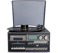 Platine Vinyle Vintage à 3 Vitesses, Tourne-Disque Bluetooth Rétro Avec Haut-Parleurs Intégrés, Lecteur CD Et Cassette - Moins De Bruit, Pour Le Divertissement,Blackwoodenbox