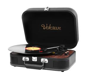 Platine Vinyle, VOKSUN Bluetooth Out Turntable Vintage Portable avec Haut-parleurs Intégrés, 3 Vitesses Lecteur de Vinyles USB pour Valises, Entrée Auxiliaire, Prise Vinyle RCA Auto-Stop